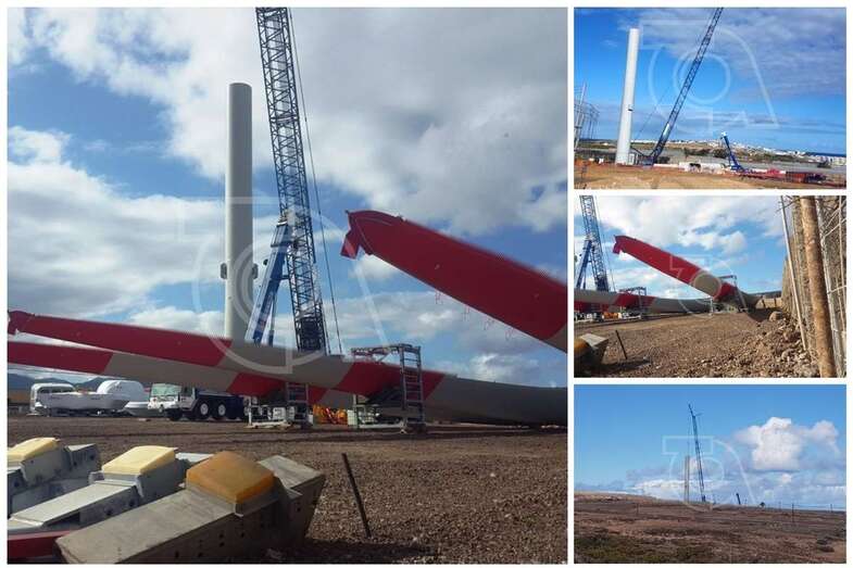 Trabajos de montaje de la torre del aerogenerador (Foto TA)